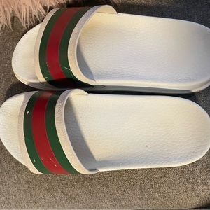 Gucci Men’s Web Rubber Slide Sandal - White
